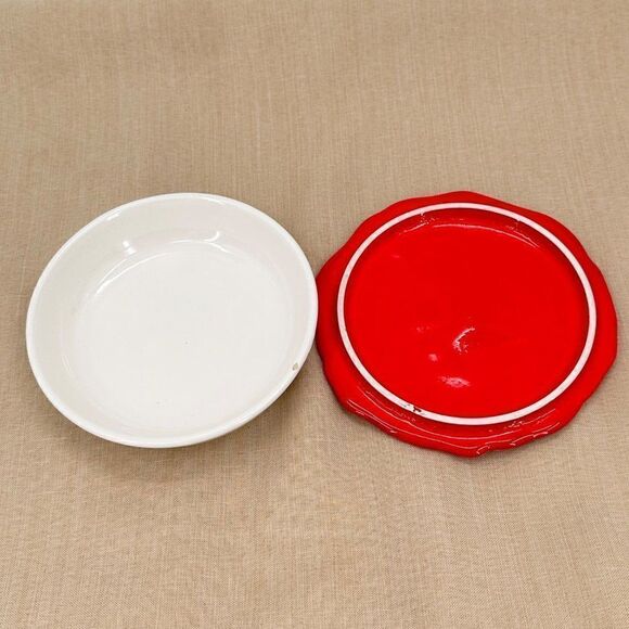 Vintage Japan Red Rose Flower Trinket Jewelry Box Ceramic Lid Round - Picture 2 of 8